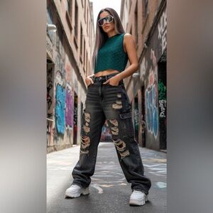 NWT - Roy Lamp Hunter Green Textured Cropped Top - Size XL